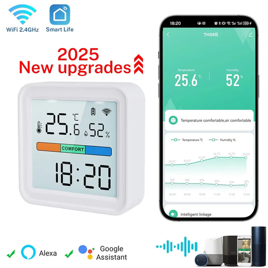 Tuya WiFi Sensor de temperatura y humedad para domótica, higrómetro, termómetro, control de vida inteligente para hogares inteligentes, compatible con Alexa.